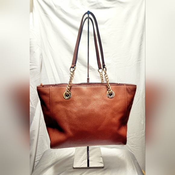 Coach Pebbled Turnlock Chain Brown Leather Tote Bag With Gold Accents 57107 - Picture 2 of 6